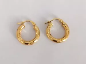 ORECCHINI CERCHIO puntinato ORO GIALLO 18KT 750 DONNA BOUCLES OREILLES OR FEMME - Foto 1 di 2