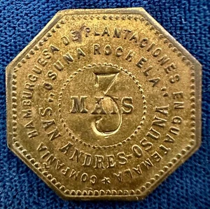 Guatemala ND circa 1900 3 reales brass octagonal oken - Picture 1 of 3