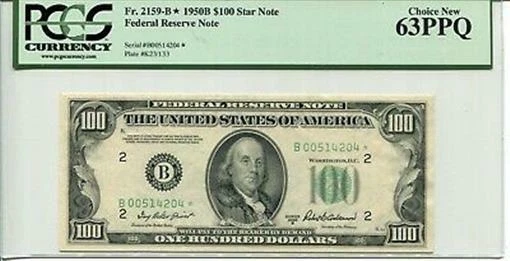 FR 2159-B* STAR 1950B $100 Federal Reserve Note 63 PPQ Choice NEW - Image 1 of 1
