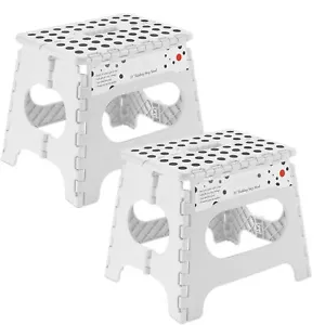 2 Pack - 11" Folding Plastic Step Foot Stools with Handle - White - Picture 1 of 1