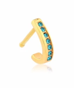Gold 316L Surgical Steel Nose Hugger Stud Ring Nose Bone 7 Stone 18G, 20G, 22G - Picture 1 of 8