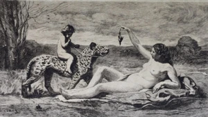 D'après Corot — La Chasse — eau-forte de Duvivier — rare tirage sur japon — 1897 - Foto 1 di 3