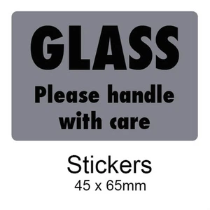 'GLASS Please handle with care' stickers - low tack removable adhesive - Picture 1 of 1