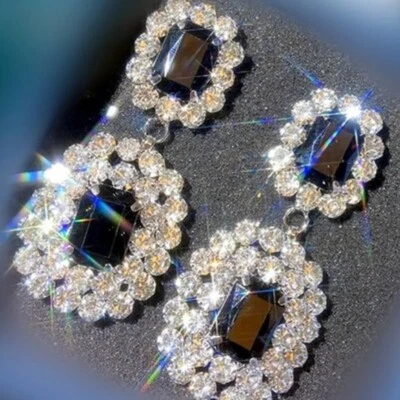 Pendientes Bling Cristal Espinela Negro Victoriano Otomano Zafiro Nuevos con Etiquetas Regalo Plata Foto 1 de 2