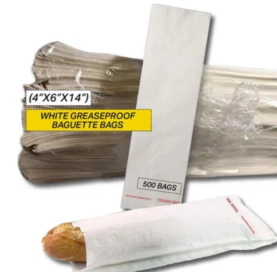 White 4" x 6" x 14" Sulphite Paper Baguette Bags Panini/French Stick/Strung/Food