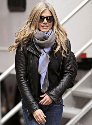 Jennifer Aniston Soft Lambskin Black Leather Jacket Handmade Celebrity Jacket - Image 1 of 4