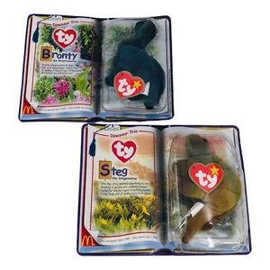 McDonalds 2000 Ty Teenie Beanie Babys 2 Stück Bronty & Steg Dinosaurier - Bild 1 von 4