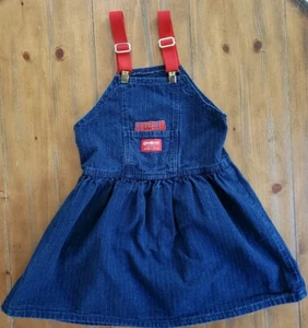 VTG 1980s OSHKOSH B'GOSH DENIM OVERALL DRESS 6X Kitty Cat Striped USA Made - Picture 1 of 7