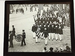 SELTENE EASTON PA 1800er PARADE MAGISCHE LATERNE FOTO TROMMELKORPS 38 STERNE AMERIKANISCHE FLAGGE - Bild 1 von 7