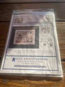 Autumn Leaves & Sunflower Seeds Cross Stitch Pattern Sampler Blue Ribbon Designs - Picture 1 of 2