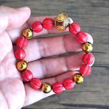 Red Tibetan Turquoise Beaded Bracelet Lek Lai Handmade 2 Tone  10mm Beads 55g