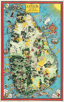 Early Wall Map Ceylon Tea And Other Industries Sri Lanka 11 X16  Tea Lovers Gift • 17.18$