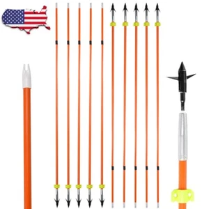 31'' Bowfishing Arrows Broadhead Solid Fiberglass Archery Bow Fishing Hunting - Picture 1 of 15