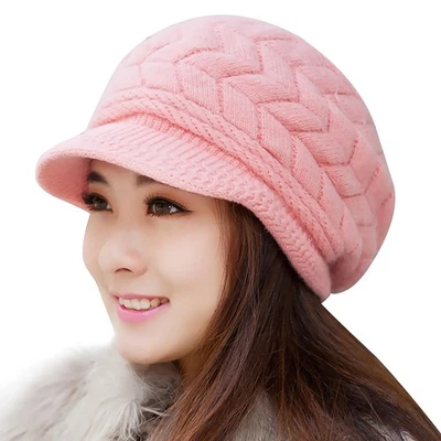 Gorros De Frio Con Visera Rosa Para Mujeres De Punto Cálido Termicas En Oferta - Изображение 1 из 4