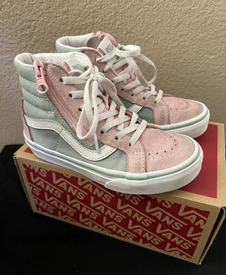 Кроссовки VANS Sk8-Hi на боковой молнии двухцветные серые/розовые для маленьких детей унисекс размер 12 - Изображение 1 из 4
