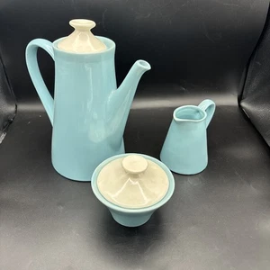 Vintage Cameron Ton USA Scandia hellblau Kaffeekanne Zucker Milchkännchen Teeservice - Bild 1 von 24