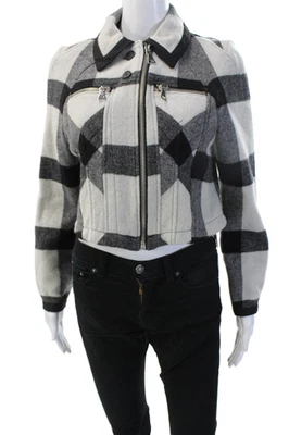 Chaqueta Bomber Espirit Mujer Negra Mezcla de Lana a Cuadros Cuello Talla S Foto 1 de 4