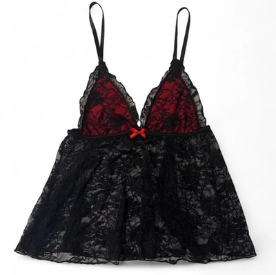 Coquette Black  And Red Lace Cami Babydoll Lingerie Top Size Small - Image 1 of 4