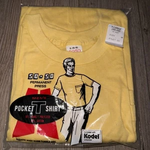 Vintage 1970S Blank Pocket Tee Yellow Single Stitch T-shirt Deadstock Size XL - Picture 1 of 6