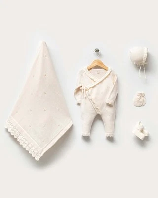Organic Cotton Newborn Outfit – Knitted Baby Clothes 0-3 Month Baby Set - Image 1 of 4