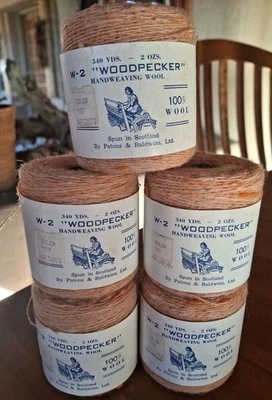 5 Vintage Scotland Hand Weaving Yarn Virgin Wool 2 Oz. Rolls Salmon Orange - Image 1 of 4