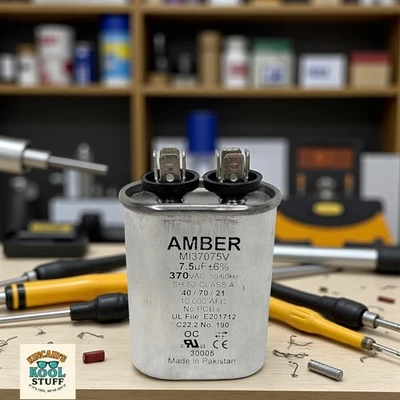 Amber MI37075V New Motor Run Capacitor 7.5uF 370V Oval HVAC - Image 1 of 4