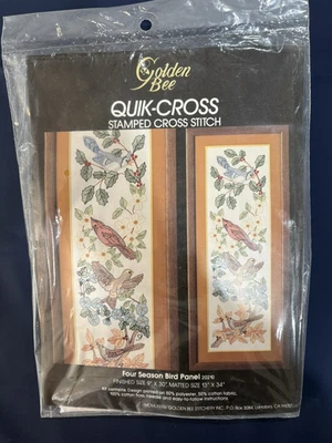 Four Season Bird Panel stamped Cross Stitch by Golden Bee 9x30 flower vintage - Image 1 of 4