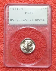 1951-S PCGS MS65 Roosevelt dime Rare Mint State in Rattler holder GEM - Picture 1 of 2