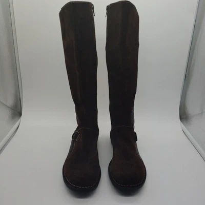 Botas de Equitação Clarks Femininas Couro Marrom Camurça Joelho Alto Tamanho 9M 62816 - Imagem 1 de 4