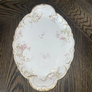 RARE Antq Theodore Haviland Limoges France Platter 14x10 Pink Roses GrayGold EUC - Picture 1 of 10