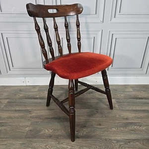 Retro Vintage Wooden Turned Pub Chair Stool Bar - Upholstered Desk Bedroom Seat - Picture 1 of 24
