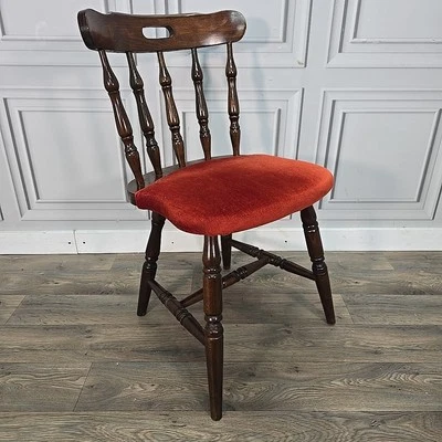 Retro Vintage Wooden Turned Pub Chair Stool Bar - Upholstered Desk Bedroom Seat - Image 1 of 4