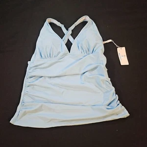 BEACHSISSI WOMENS SZ L SWIM TANKINI TOP LIGHT BLUE RUCHING SIDE - Picture 1 of 7