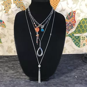4 Necklace Lot Tassel Rhinestone Boho Chic Layered Festival Wearable Summer - Picture 1 of 10