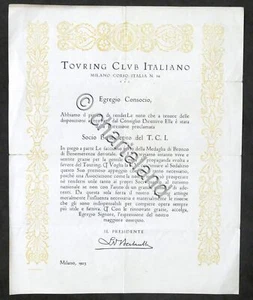 Touring Club Italiano - Attestato di Socio Benemerito - 1923 - Foto 1 di 1