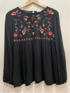 Top Campesino Jodifl Boho Floral Oscuro Bordado Pequeño Festival Hippie - Imagen 1 de 8