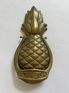 Vintage Solid Brass Door Knocker Pinapple Welcome - Picture 1 of 2