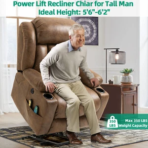 Large Power Lift Recliner Chair for Big Tall Man W/ Massage & Extended Footrest - Picture 1 of 36