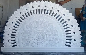 Luxurious White Washed half-moon Bed headboard with Balinese Design - Picture 1 of 7