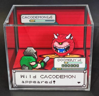 Doom x Pokemon - 3D Cube Handmade Diorama - Video Games - Shadowbox - Image 1 of 4