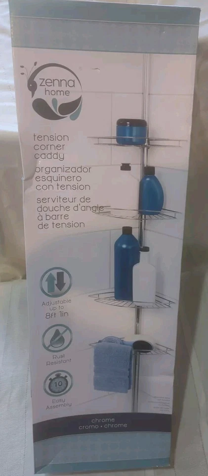 Zenna Home NeverRust Aluminum Tension Corner Shower Caddy in Satin Chrome 2141AL