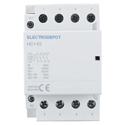 Contactor de iluminación 40 amperios 4 polos N/O 3 polos bobina 120 VCA DIN IEC 30A, 50A, 40A LED Foto 1 de 4