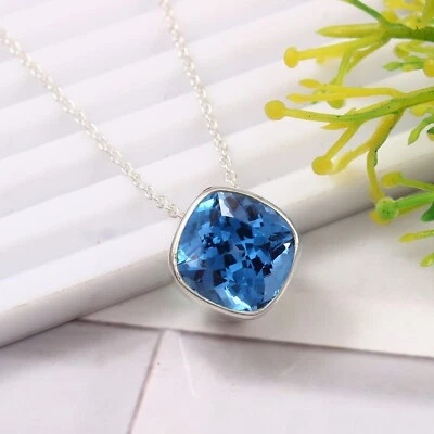 AAA+ Naturale Bluastro Acquamarina 925 Pendente Argento Anniversario Regalo - Immagine 1 di 4