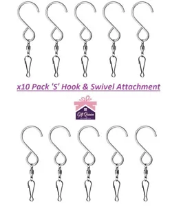 10 PACK 'S' HOOK & SWIVEL CLIP ATTACHMENT Wind Spinner Chime Smooth Rotation NEW - Picture 1 of 5