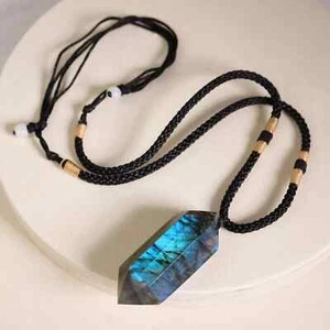 Natürlicher Labradorit Kristall Halskette Heilung Damen Herren Amulett Anhänger Geschenk - Bild 1 von 6