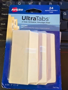 Avery Ultra Tabs, File Tabs, 3" x 1.5", 2-Side Writable, White, 24 Tabs - Picture 1 of 2