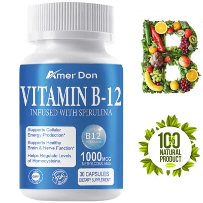 AMER DON Vitamina B-12 1000mcg x 30 Comprimidos Sublinguales Alta Potencia; Extracto No OGM