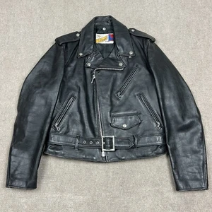 Vintage 80s Schott Perfecto 125 118 Motorcycle Jacket Black Leather Size 14 USA - Picture 1 of 10