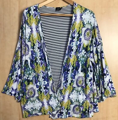 Cardigã ASOS tamanho 12 listra floral ousada forrado manga sino tecido aberto - Imagem 1 de 3