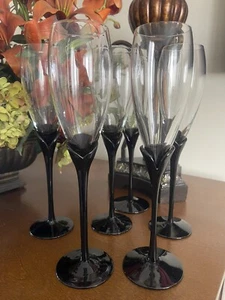 Set Of 5 Mikasa Alexandra Black Crystal Champagne Glasses - Picture 1 of 2